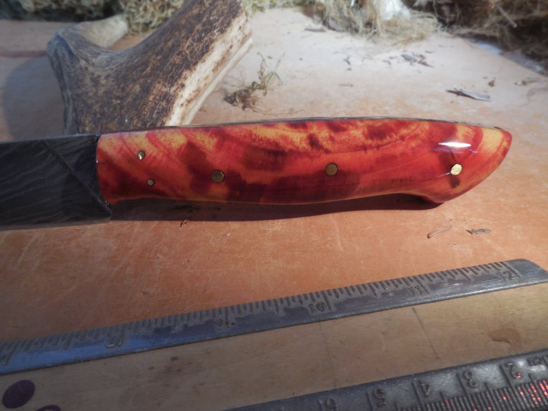 Custom Damascus Chef Knife With Orange Stabilized Aspen Etsy