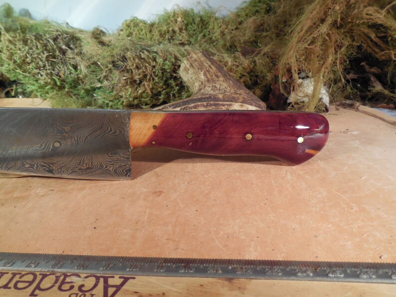 Custom Damascus Chef Knife With Red Cedar Handles Etsy