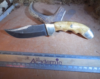 Eric's Custom Damascus skinning Knife with Ailanthus wood handles