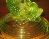 ART GLASS PORTIEUX 1905 Crystal Uranium Koi Dolphin Pedestal Compote Dish
