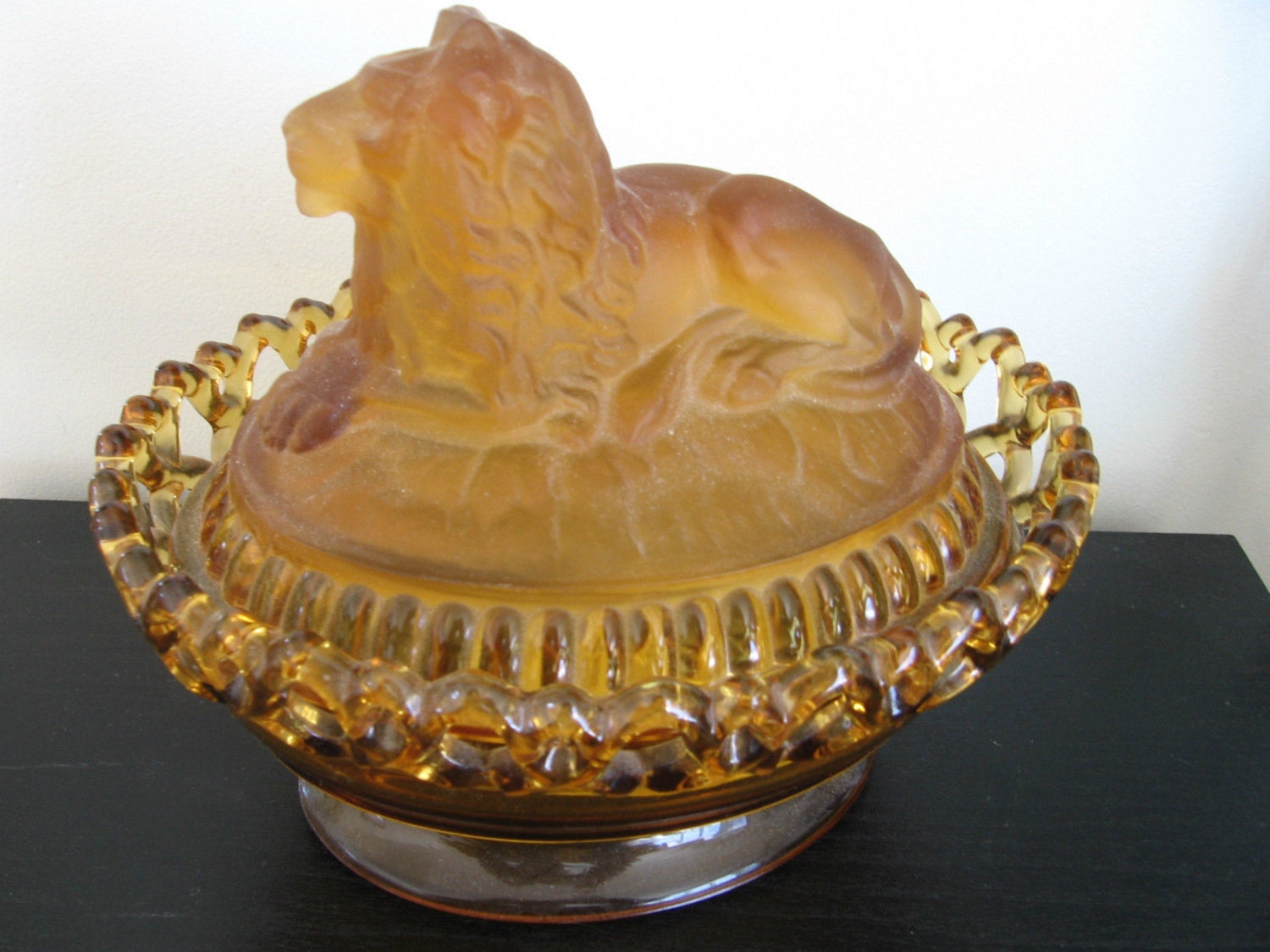 Rare Vintage Imperial Glass Marigold Lion Lidded Candy Dish Etsy