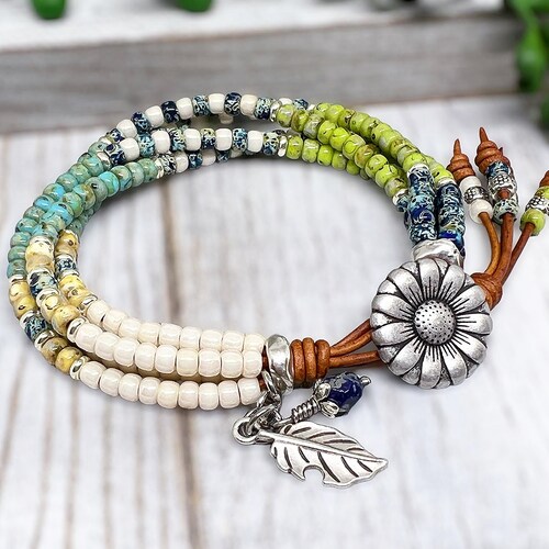 Seed Bead Bracelet/ Beaded Bracelets for Women/ Leather Wrap Etsy