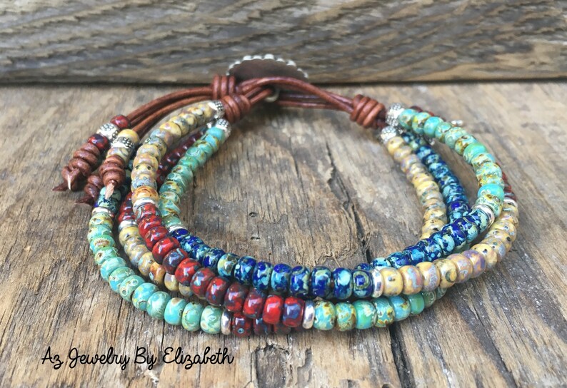 Seed Bead Leather Wrap Bracelet For Women/ Beaded Bracelet/ Etsy