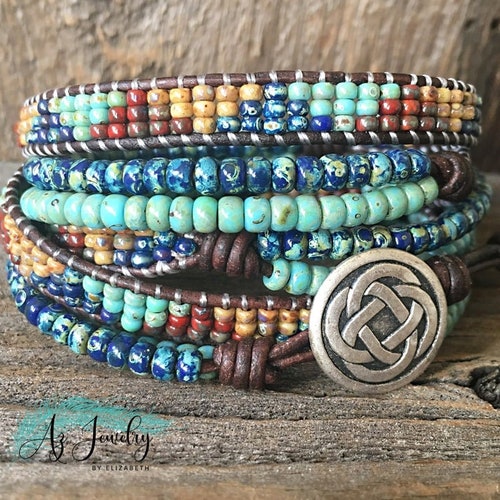 Seed Bead Bracelet/ Beaded Bracelets for Women/ Leather Wrap Etsy
