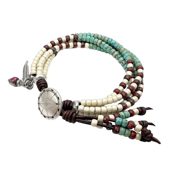 Native american on sale leather beaded bracelets