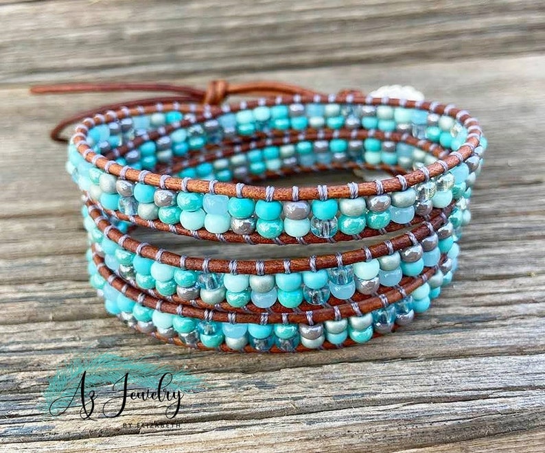 Seed Bead Leather Wrap Bracelet/ Triple Wrap Bracelet/ Etsy