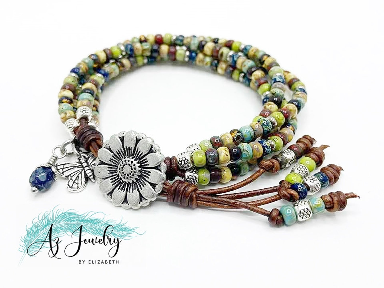 Leather Bracelet for Women/ Seed Bead Leather Wrap Bracelet/ Etsy