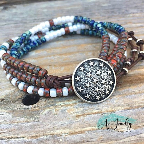 Seed Bead Wrap Bracelet/ Beaded Leather Bracelets for Women/ Etsy