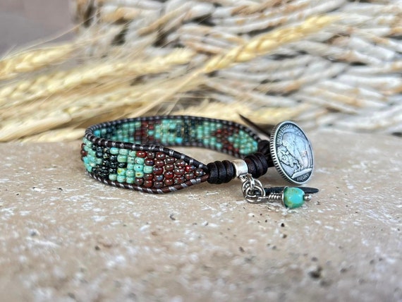 Handmade Natural Stone Leather Wrap Bohemian Sunflower Charm Bracelet