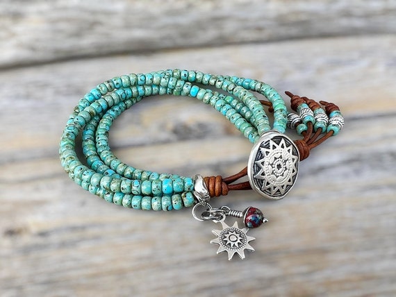 Mens Beaded Bracelet/ Turquoise Seed Bead Bracelets for Women