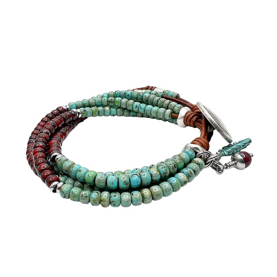 Mens Beaded Bracelet/ Turquoise Seed Bead Bracelets for Women