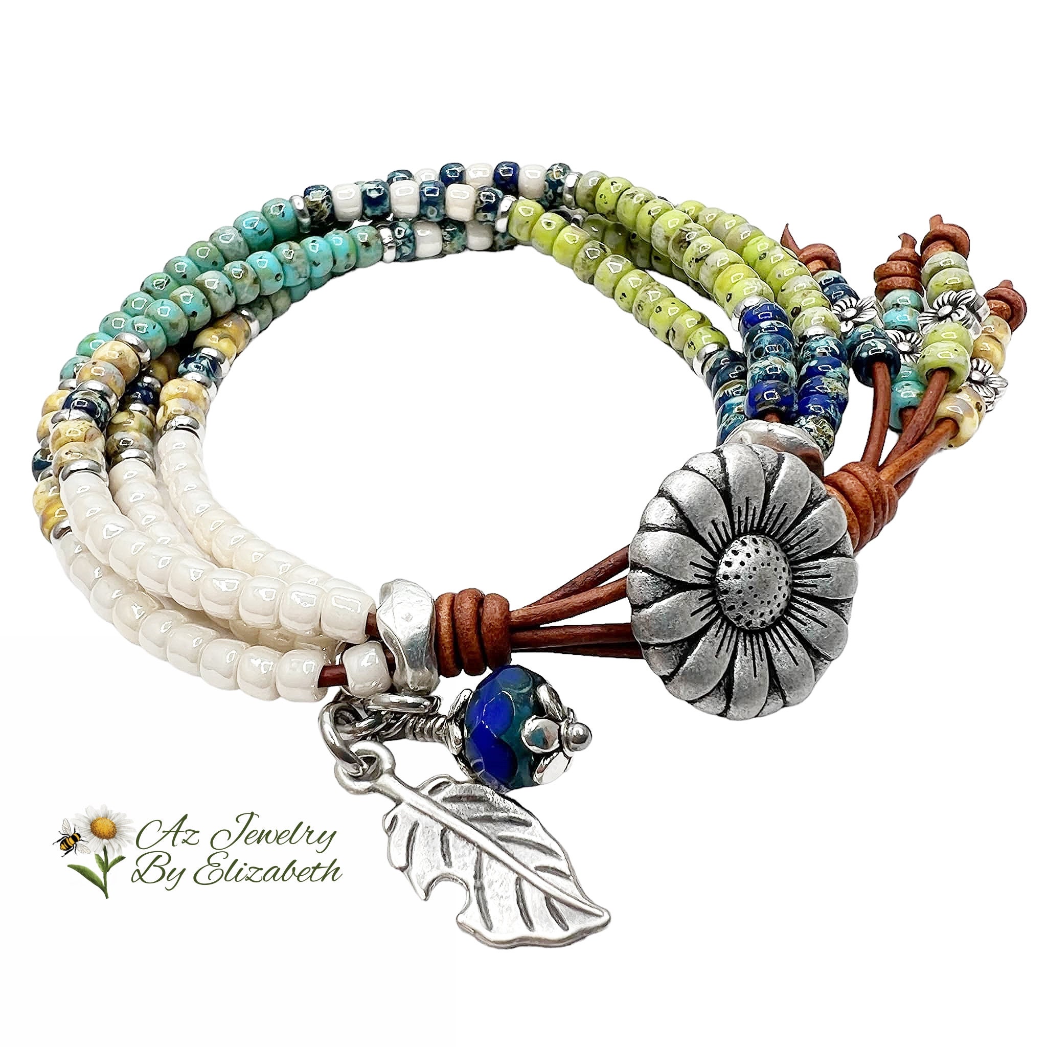 Bulk Daisy Flower Seed Bead Bracelet - Choose Your Favorite String Color! 10 Bracelets (-10%)