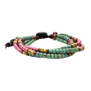 Turquoise Seed Bead Bracelet/ Boho Bracelet for Women/ Beaded Leather ...