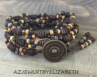 Beaded Wrap Bracelet/ Men's Leather Wrap Bracelet/ Triple Wrap Knotted Bracelet/ Seed Bead Wrap Bracelet For Women/ Boho Wrap Bracelet.