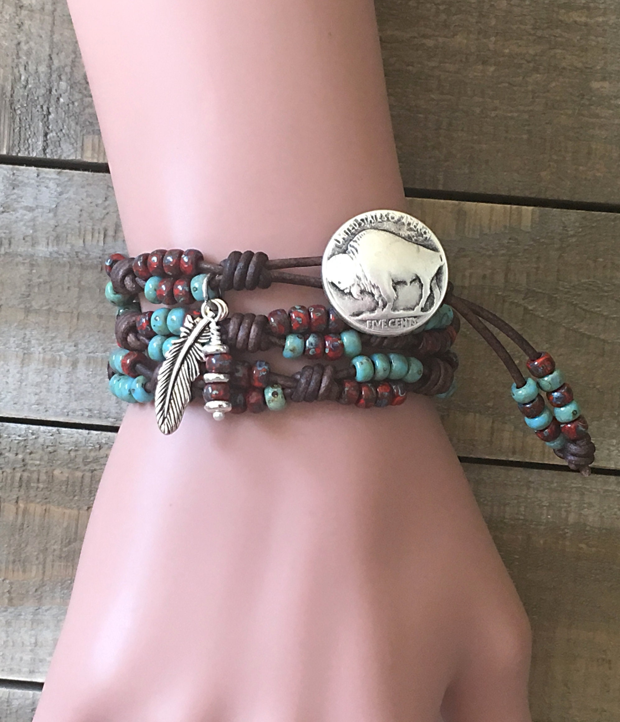 Leather Wrap Bracelets for Women/ Beaded Wrap Bracelet for Etsy