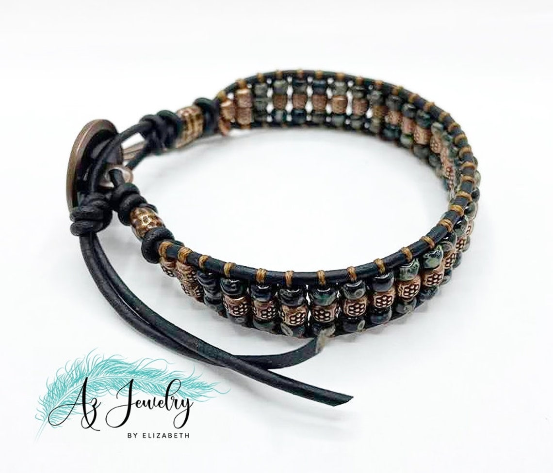 Native American Style Beaded Bracelets For Men/ Black Wrap | Etsy