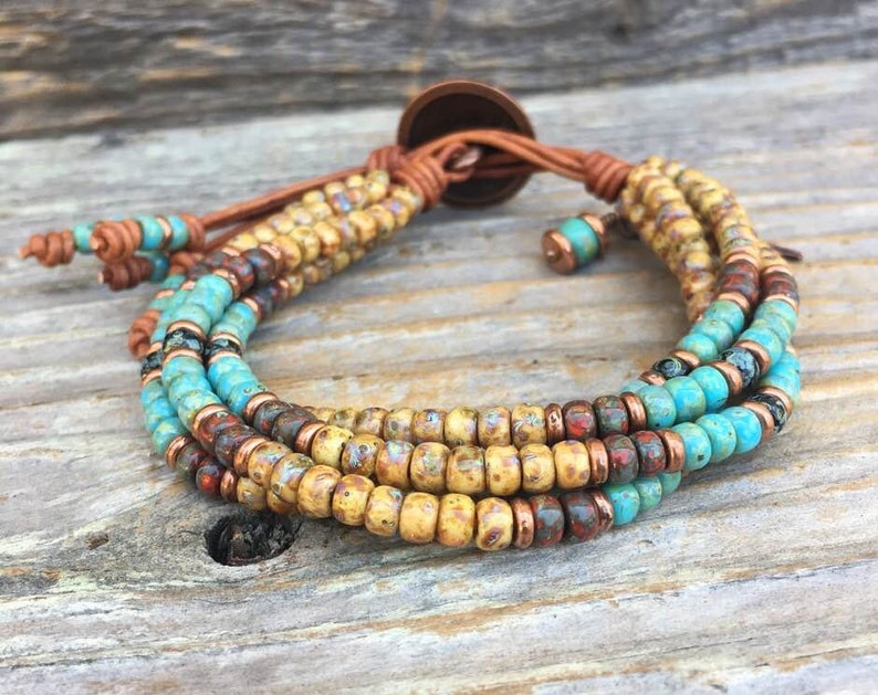 Leather Bracelet For Women Seed Bead Wrap Bracelet Native American Style Boho Jewelry *