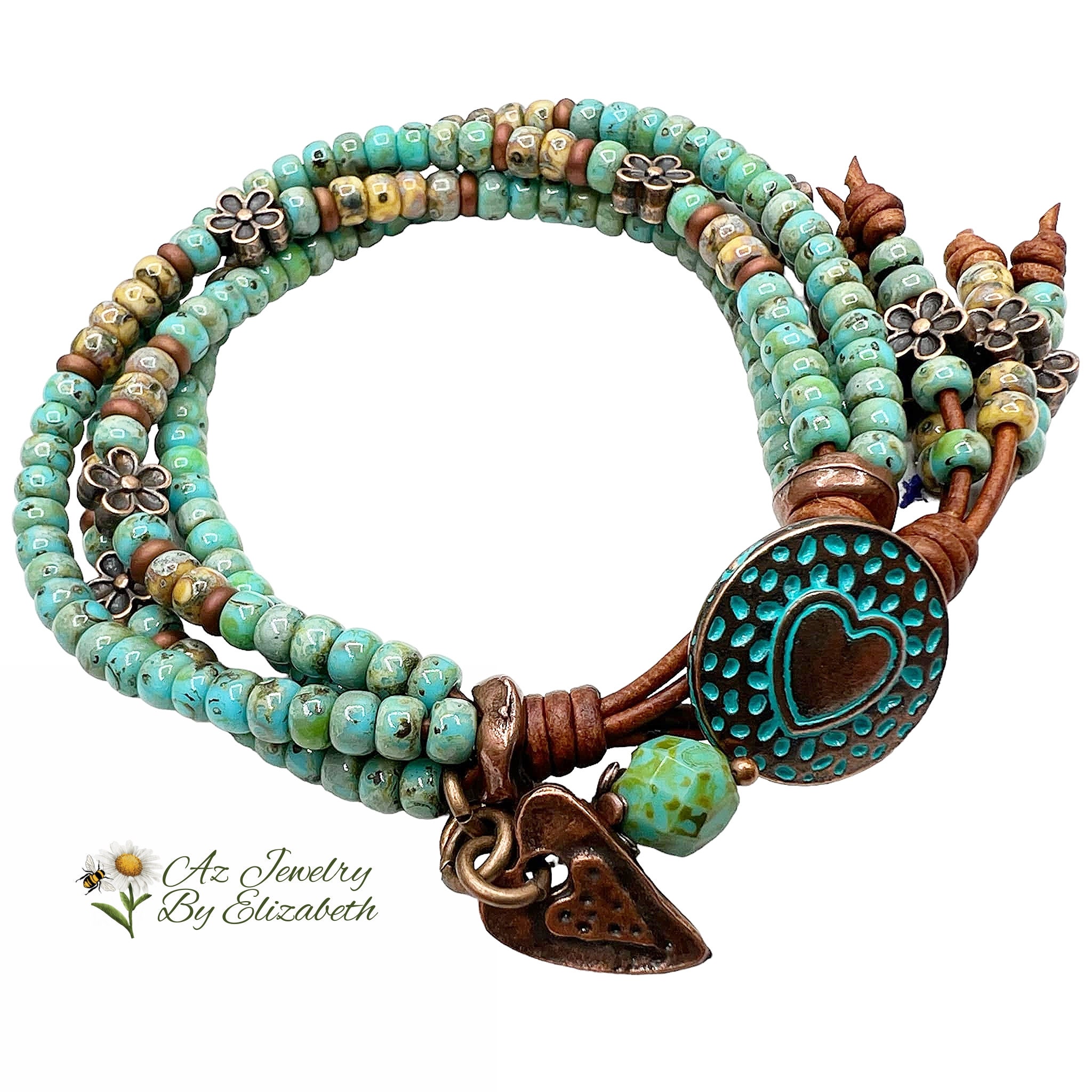 july supply leather wrap bracelet kit - turquoise beads, brown leather