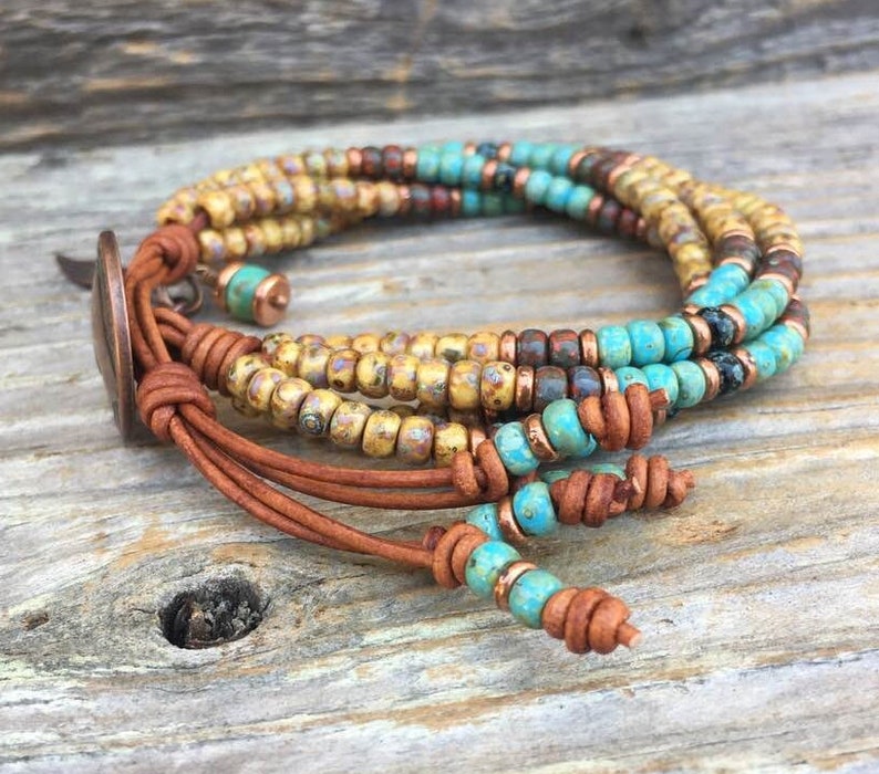 Leather Bracelet For Women Seed Bead Wrap Bracelet Native American Style Boho Jewelry *
