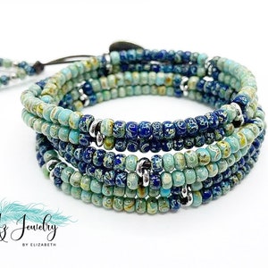 Turquoise Beaded Leather Wrap Bracelet/ Triple Wrap Bracelet/ Women's ...