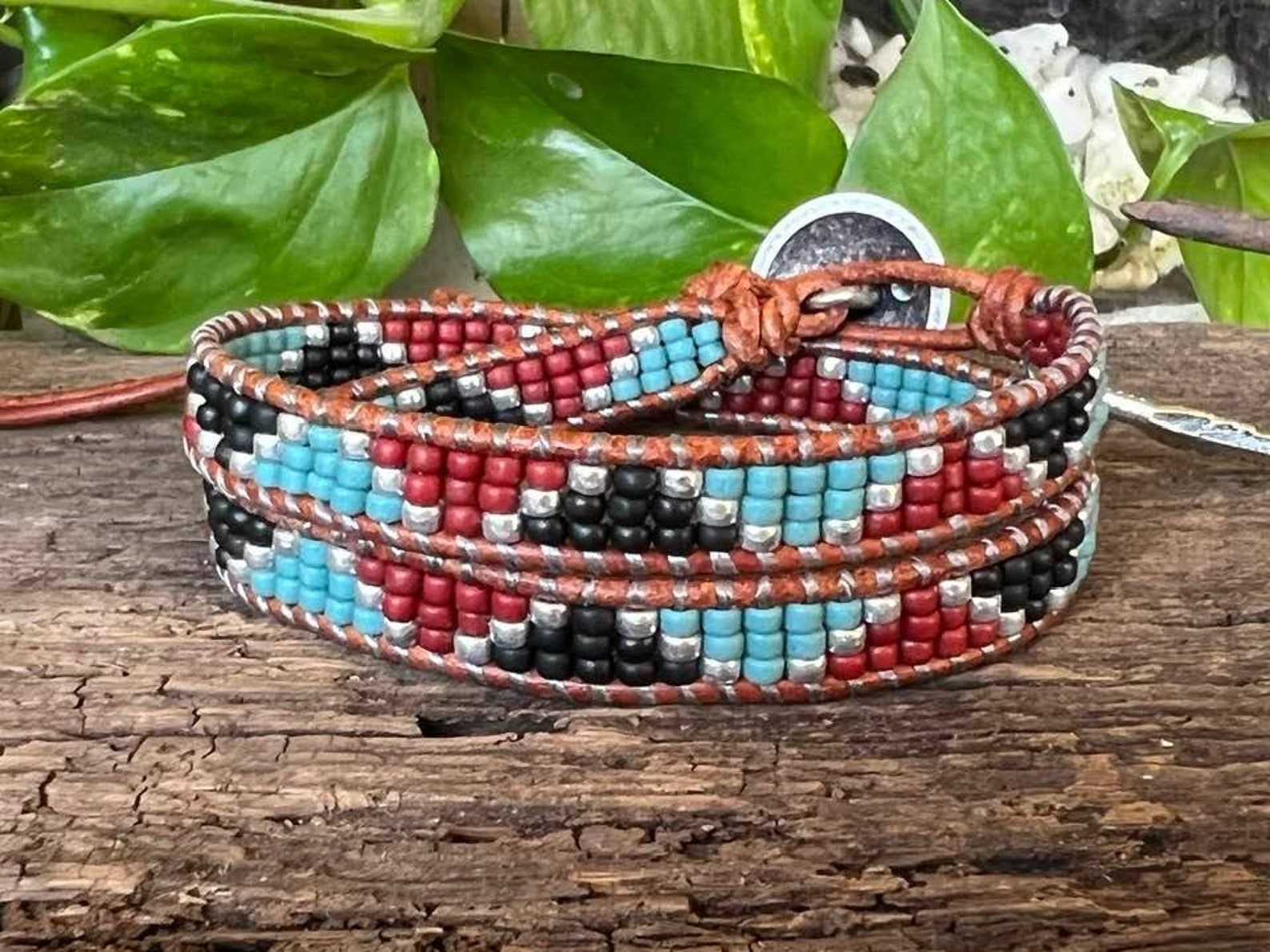 Indian Head Beaded Leather Wrap Bracelet/ Native American | Etsy