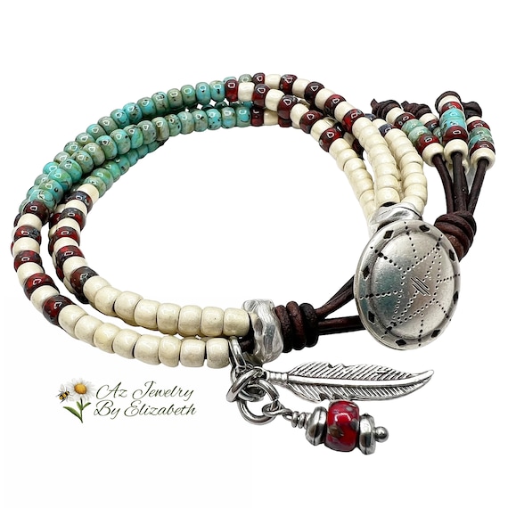 Mens Beaded Bracelet/ Turquoise Seed Bead Bracelets for Women