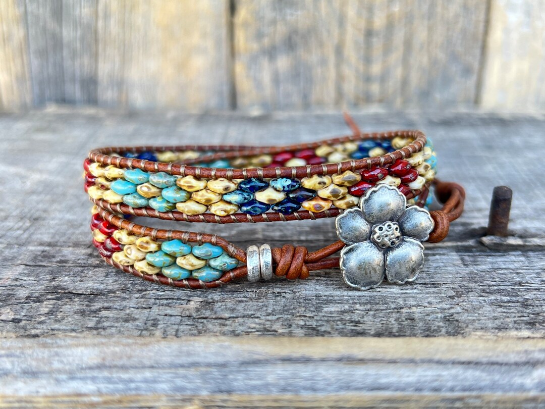 Superduo Leather Wrap Bracelets for Women/ Double Wrap Etsy