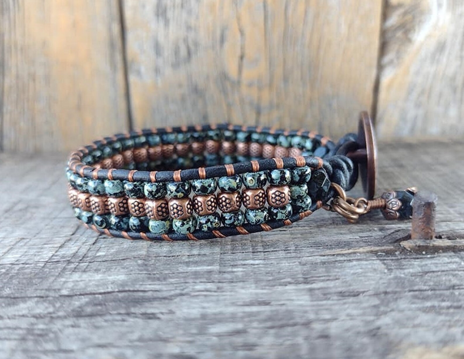 Native American Style Beaded Bracelets for Men/ Black Wrap - Etsy