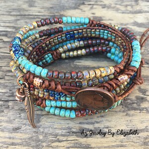 Native American Style Leather Wrap Bracelet/ Seed Bead Wrap Bracelet ...