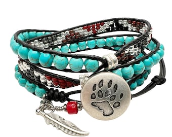 Turquoise Leather Wrap Bracelet/ Beaded Bracelets For Men/ Bohemian Jewelry For Women/ Men's Leather Bracelet/ Boho Jewelry.