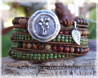 Beaded Wrap Bracelet> Gemstone Leather Wrap Bracelet> Leather And Gemstone Wrap Bracelet> Five Wrap Bracelet> Gift For Her> Boho Bracelet.