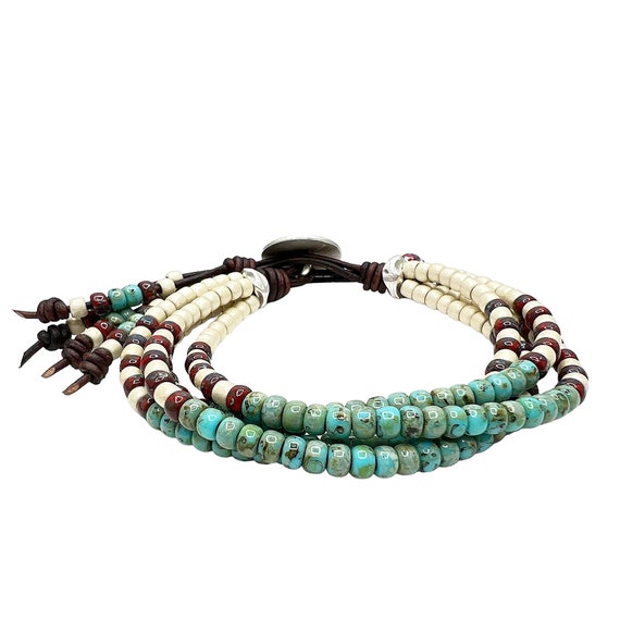 Mens Beaded Bracelet/ Turquoise Seed Bead Bracelets for Women