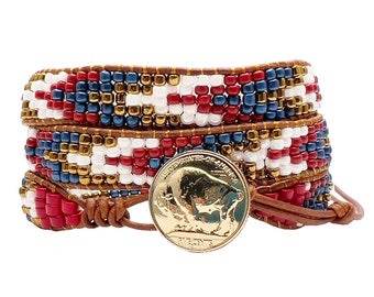 Loom Bracelets For Women/ Boho Style Seed Bead And Leather Wrap Bracelets For Men/ Loom Wrap Bracelet/ Native America Style Beaded Bracelet.