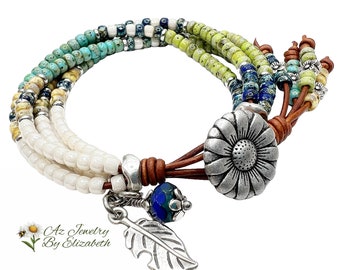 Boho Seed Bead Leather Bracelet/ Seed Bead Wrap Bracelets For Women/ Gift For Her/ Beaded Bracelet *
