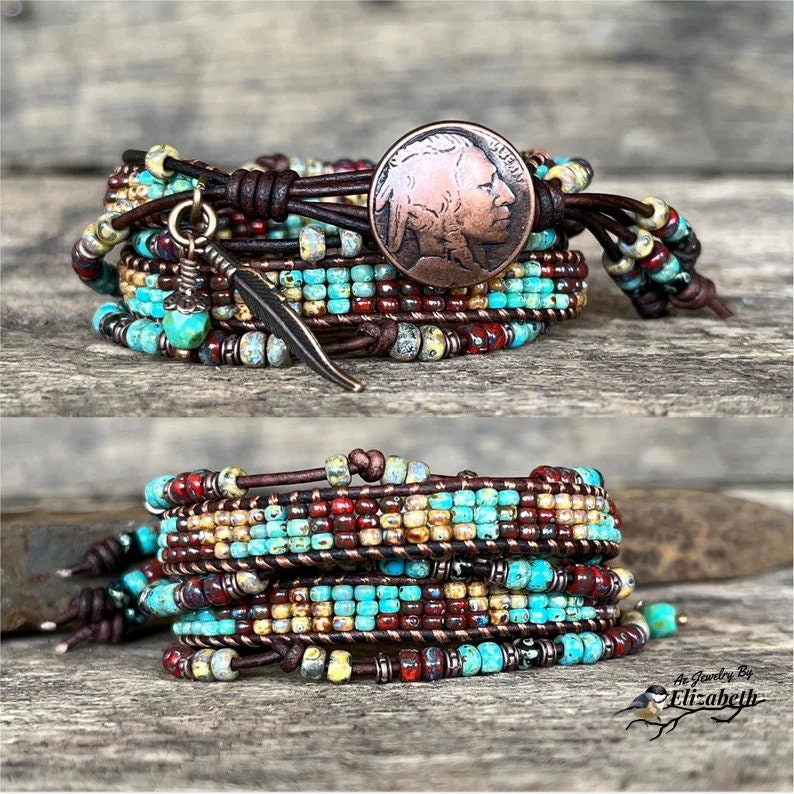 Mens Beaded Bracelet/ Turquoise Seed Bead Bracelets for Women