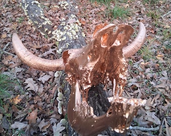 Bronze melting cow skull sculpture