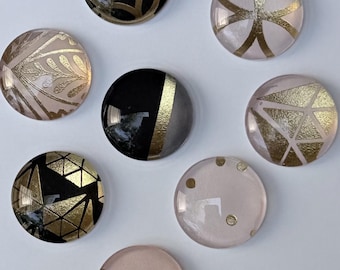 Decorative Damask Rose Gold White Brown Glass Fridge or Bulletin Board Magnets