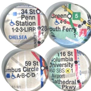 NYC Subway Map Magnets - Domed Glass Cabochons, Ceramic Fridge Magnets - Set of 12 image 4
