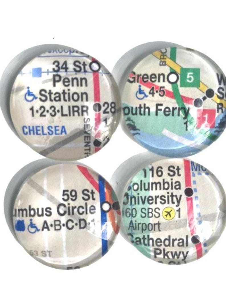 NYC Subway Map Magnets - Domed Glass Cabochons, Ceramic Fridge Magnets - Set of 12 image 4