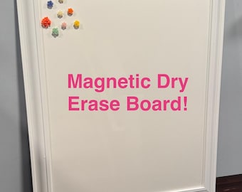 Magnetic Dry Erase Bulletin Board - Modern White or Black Contemporary Framed - Dry Erase Markers, Travel Magnets & Fridge Magnets - 2 Sizes