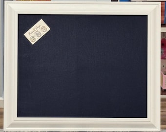 Modern White Satin Framed Navy Burlap Cork Board or Magnetic Board - Your Choice! Available in multiple sizes!