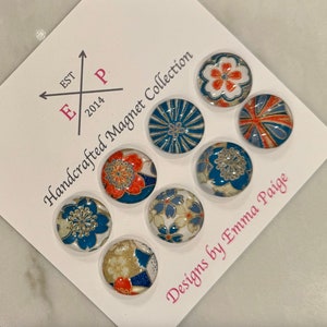 Japanese Floral Magnets: Gold, Blue & Red Neodymium Magnets