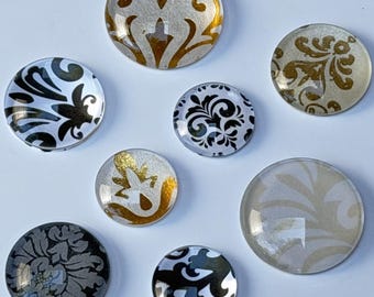 Decorative Damask Gold White Brown Glass Fridge or Bulletin Board Magnets