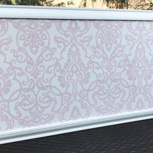 Large Pink Damask Fabric Bulletin Board: White Wood Frame Nursery Decor