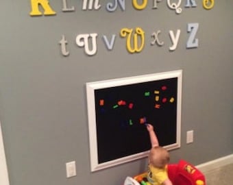 White Framed Magnetic Chalkboard: Kitchen Memo Board for Playroom or Office