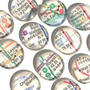 NYC Subway Map Magnets - Domed Glass Cabochons, Ceramic Fridge Magnets - Set of 12 image 3