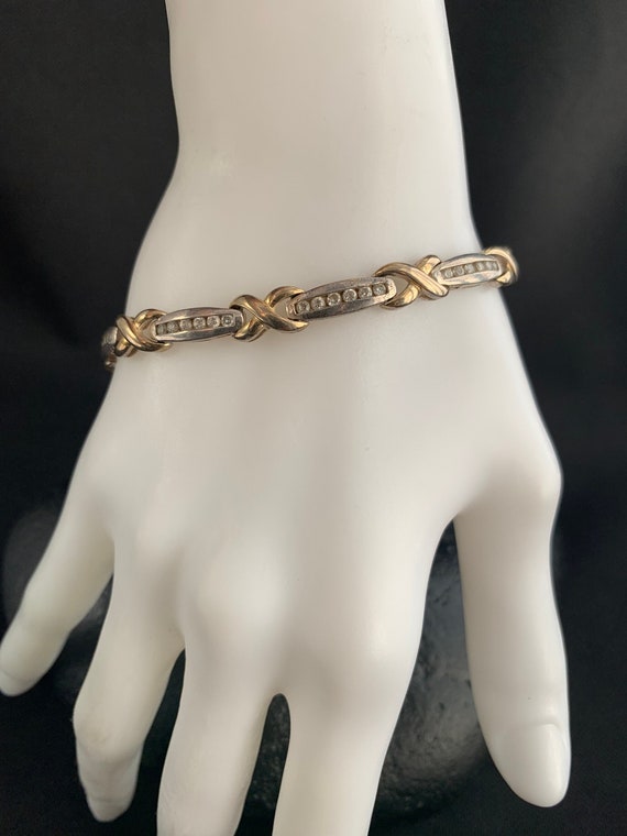 CZ Silver link bracelet: Sterling silver with gold