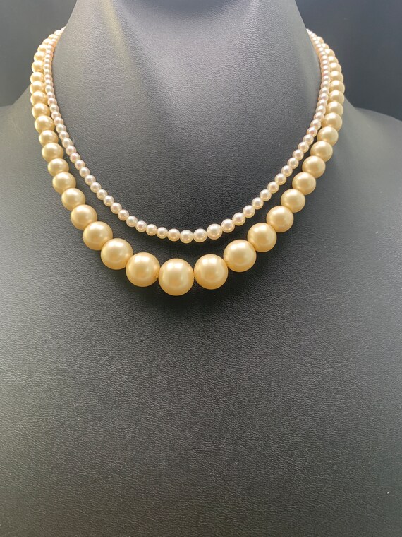 Faux Pearl pair of necklaces: Sterling clasp on l… - image 9