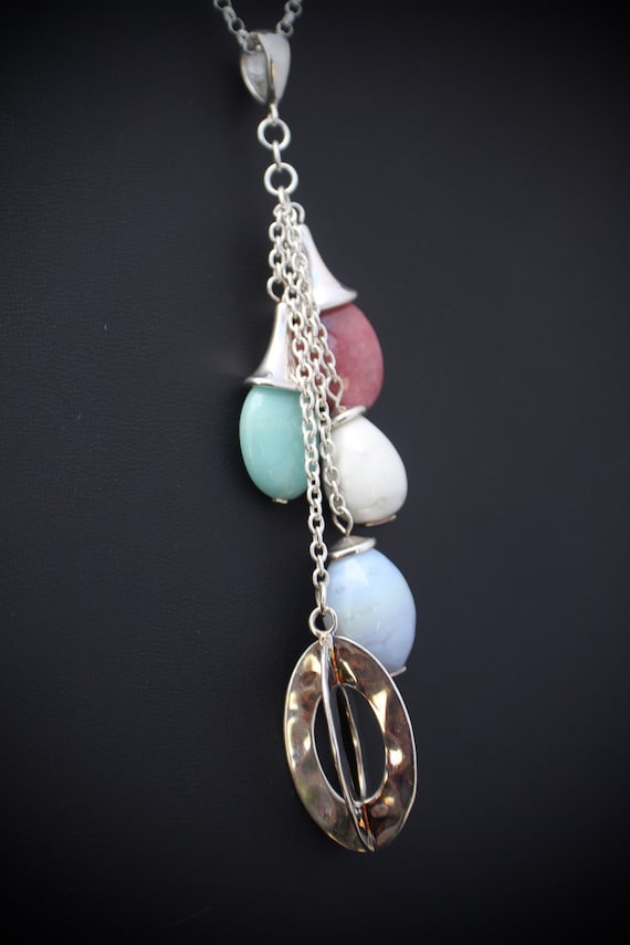 Multi stone necklace: Rose, Lilac, White, Turquoi… - image 7