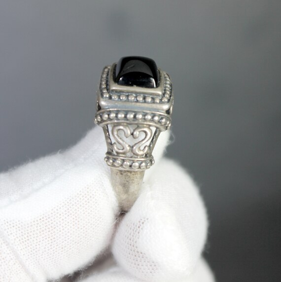 Mid Century, onyx silver ring: Rectangular Stone … - image 4